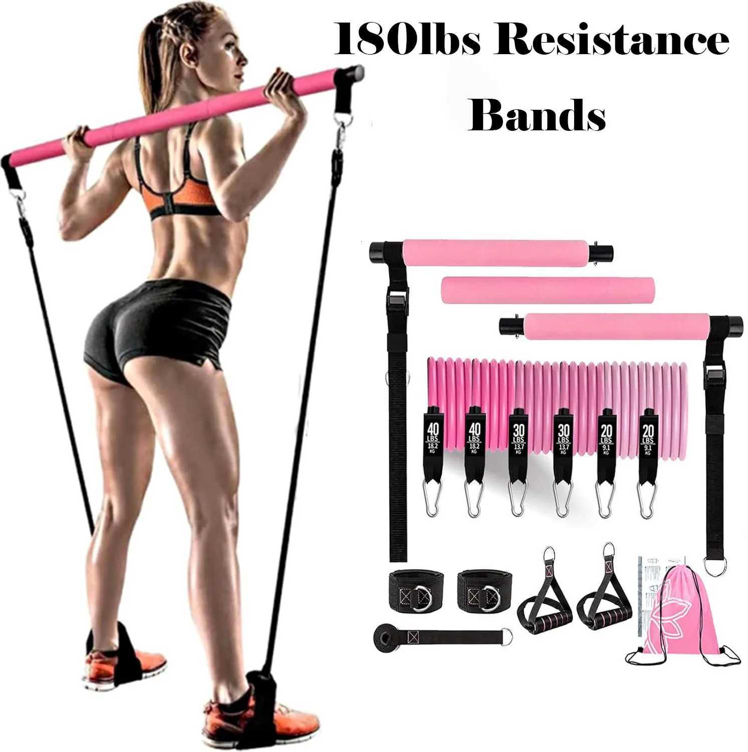 Resistance Bands with Adjustable 180lbs Pilates Bar Portable Home Gym Set for Full Body Strength Pilates Workout C260825