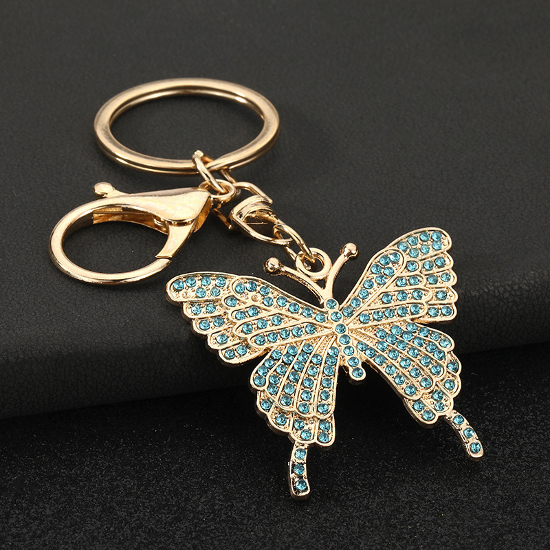 European and American Style Colorful Rhinestone Inlaid Butterfly Keychain Metal Alloy Creative Women's Bag Pendant Key Ring Gift - view 5