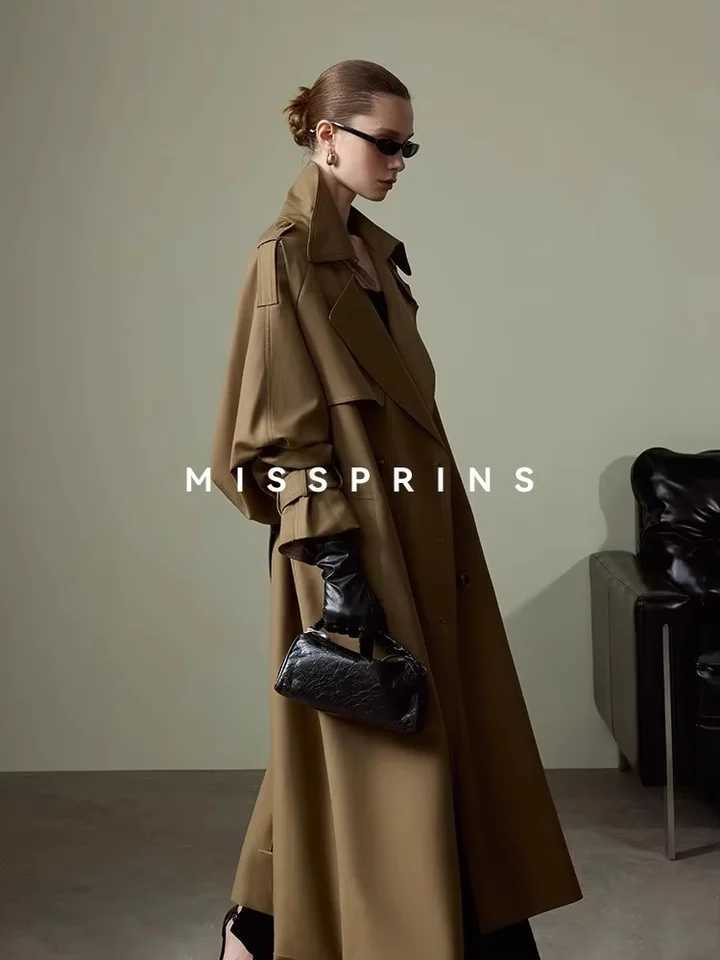 Khaki Lautaro Spring Autumn Long Trench Coat for Women Belt Double Breasted Chic Designer European Fashion Clothes 2025 L260825 - view 3