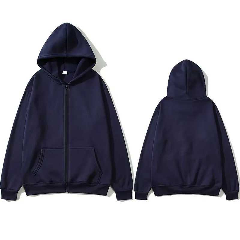 Oversized Unisex Hoodie Solid Color Zip Up Jacket Casual Street Trendy Plain Hooded SweatshirtT260825 - view 5