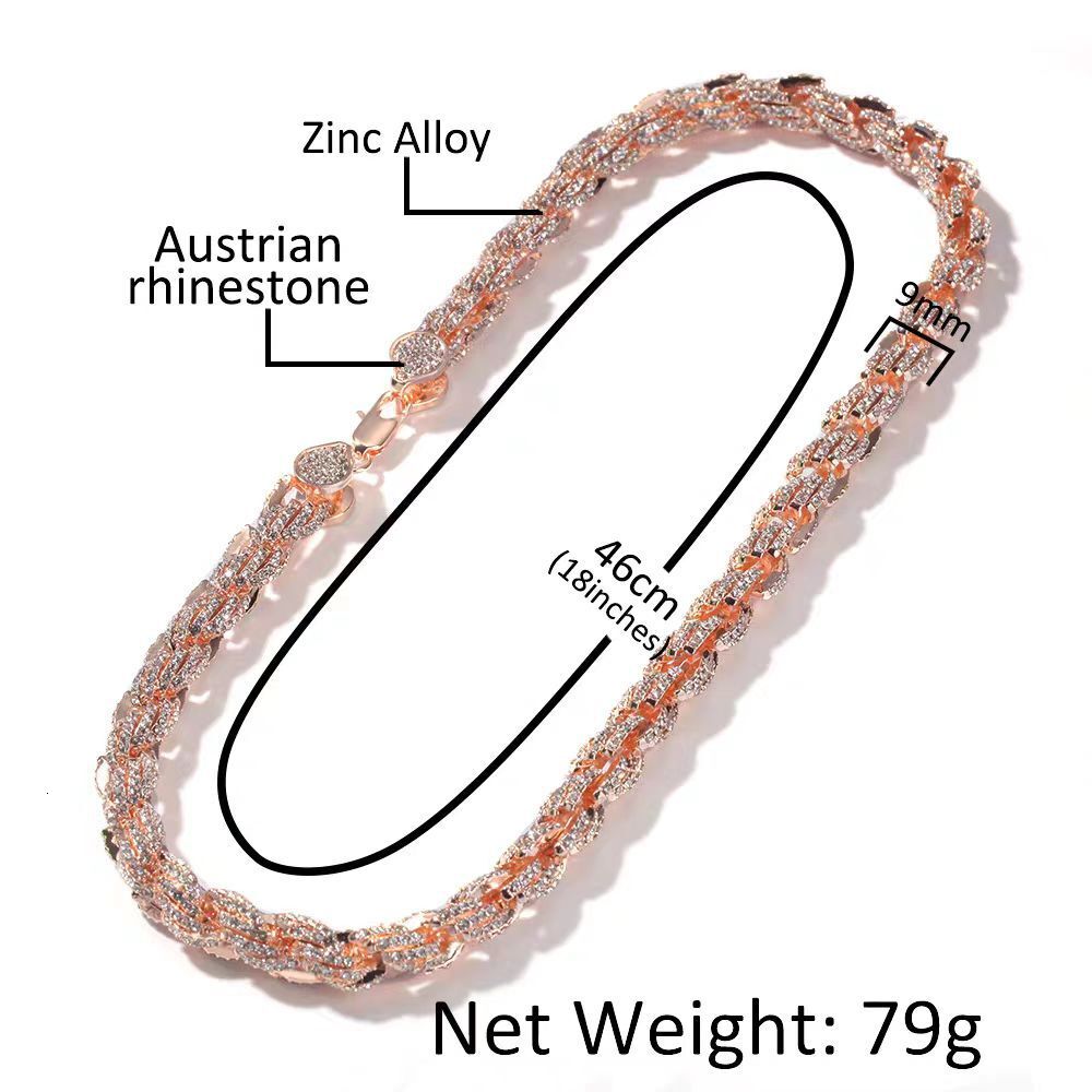 European And American Fashion HipHop Necklace For Men Alloy With Diamonds Gold 9Mm Twisted Chain Light Luxury Men's - view 5