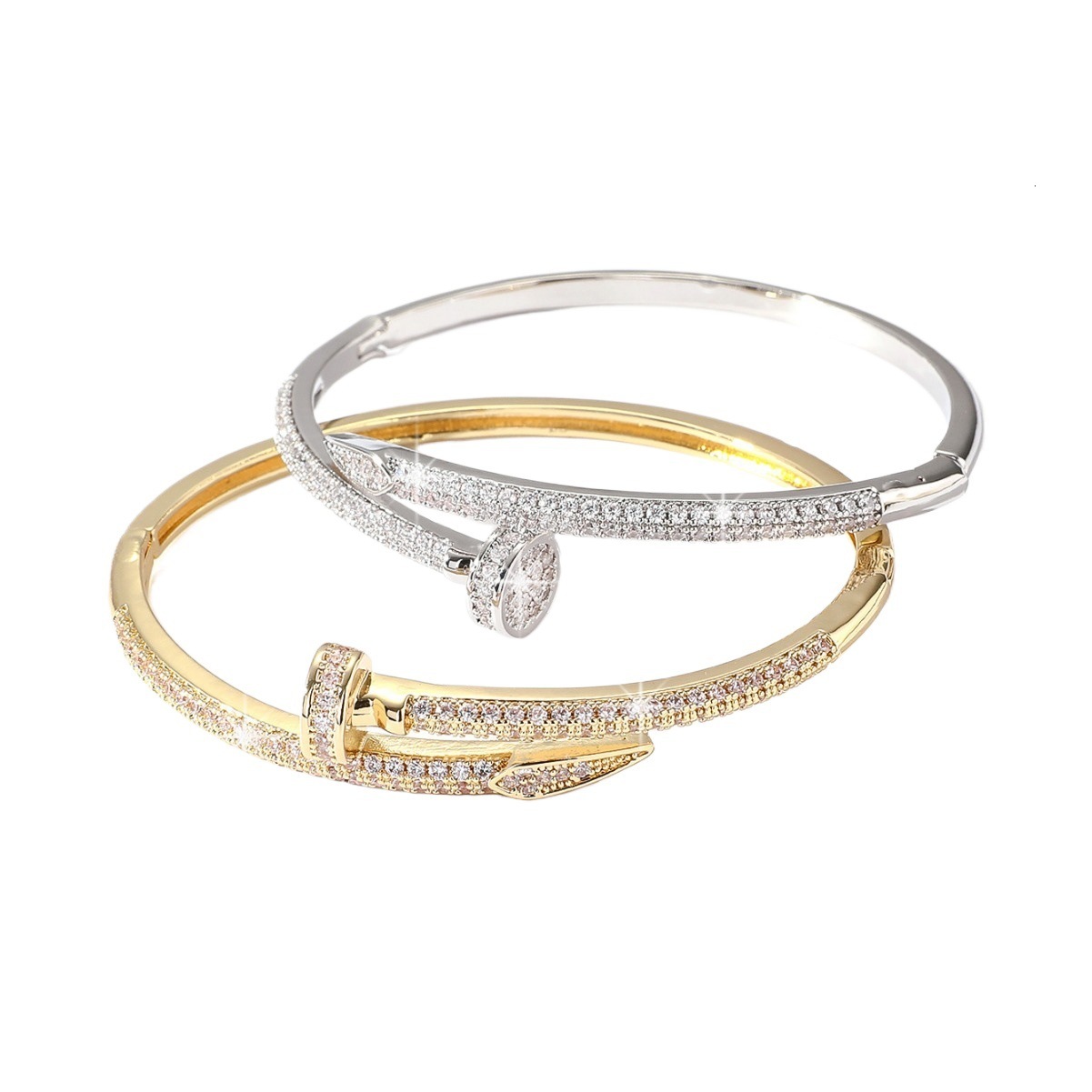 Korean-style diamond-encrusted studded bracelet, elegant and fashionable gold-plated jewelry accessory with a unique minimalist design and cool aesthe - view 6
