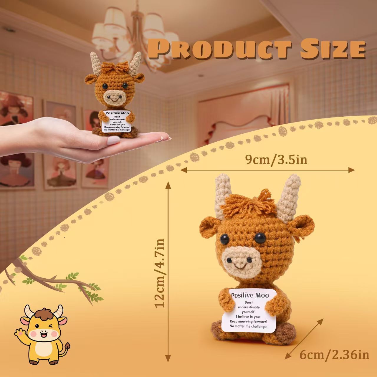 new product: Highland yarn, brown cow handmade crochet positive energy card, calf - view 3