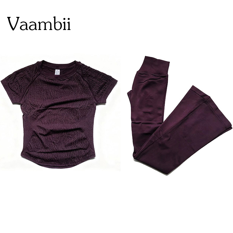 Impact Short Sleeve Top+Flares Running Flares 2-piece Sports Women's Seamless Yoga Top Fitness Set 26Y0825