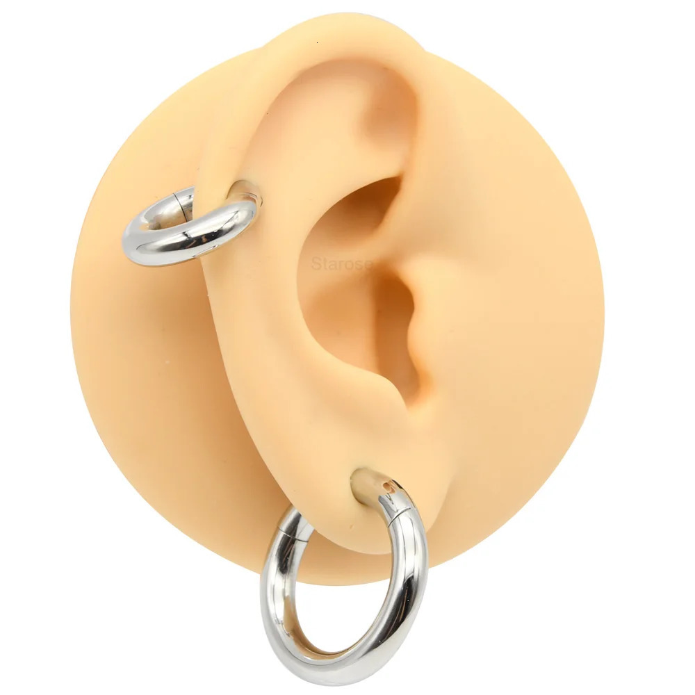 Smooth Hinged Stainless Steel Segment Hoop Ring 00G Large Size Septum Clicker BCR PA Piercing Nose Ring Ear Stretcher Weights260825 - view 6