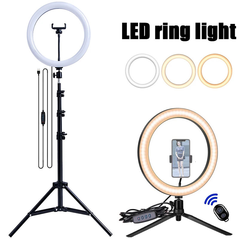 33cm LED Selfie Ring Light Pography Lights Warm Cold Lamp With Tripod Dimmable USB Ringlight For Tiktok Video Live Fill Lamp 260825