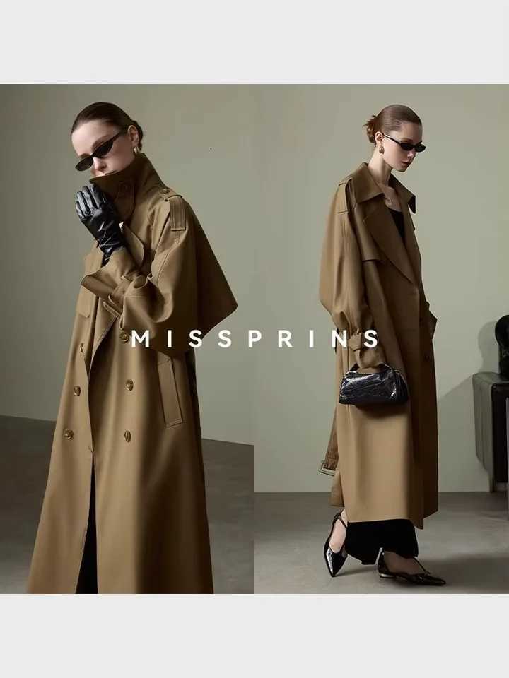Khaki Lautaro Spring Autumn Long Trench Coat for Women Belt Double Breasted Chic Designer European Fashion Clothes 2025 L260825 - view 6