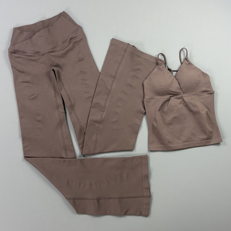 Women Gym Top Set Soft Touch Crossover Waist Flare Leggings Backless Halter Vest Tummy Control Running Sports Clothing 26Y0825 - view 5