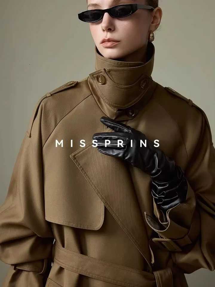 Khaki Lautaro Spring Autumn Long Trench Coat for Women Belt Double Breasted Chic Designer European Fashion Clothes 2025 L260825 - view 5