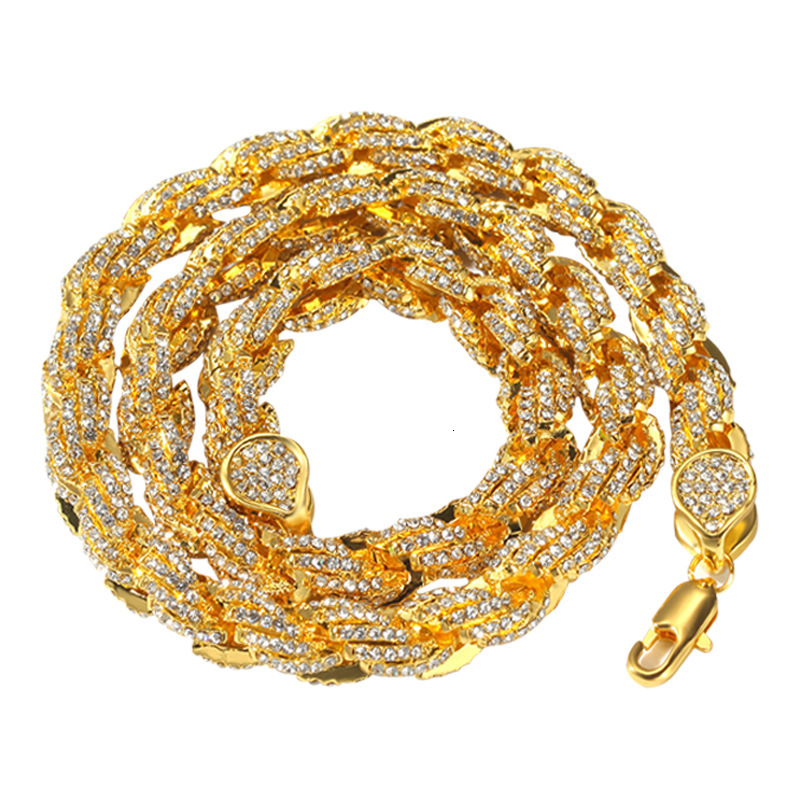 European And American Fashion HipHop Necklace For Men Alloy With Diamonds Gold 9Mm Twisted Chain Light Luxury Men's - view 6