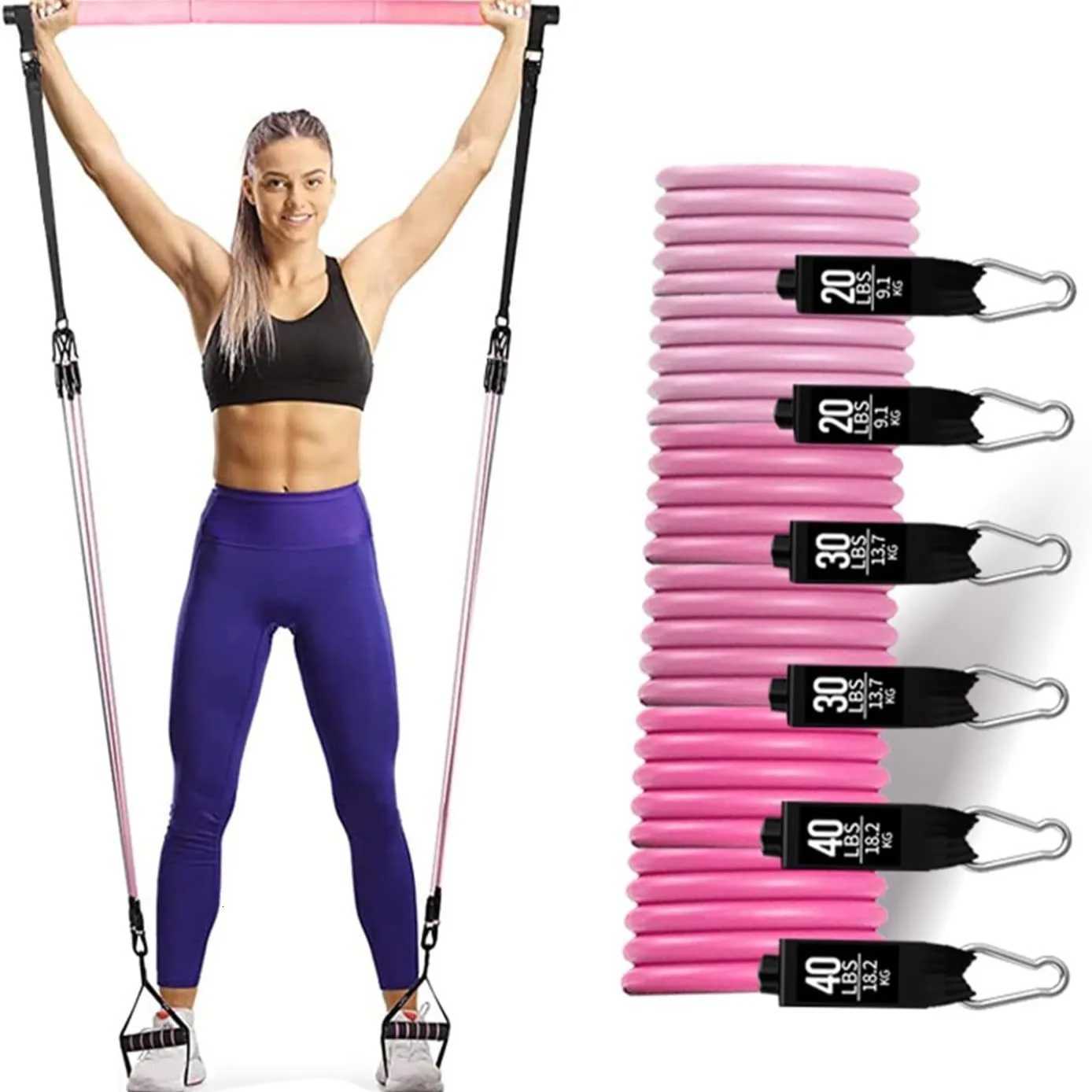 Resistance Bands with Adjustable 180lbs Pilates Bar Portable Home Gym Set for Full Body Strength Pilates Workout C260825 - view 3
