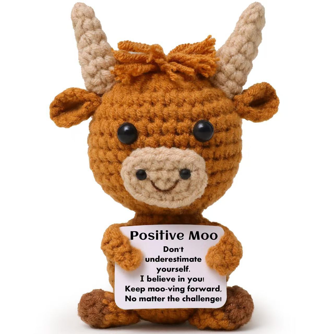 new product: Highland yarn, brown cow handmade crochet positive energy card, calf