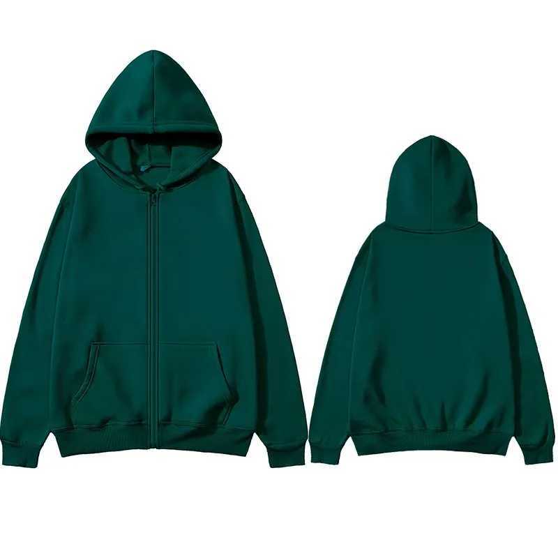 Oversized Unisex Hoodie Solid Color Zip Up Jacket Casual Street Trendy Plain Hooded SweatshirtT260825