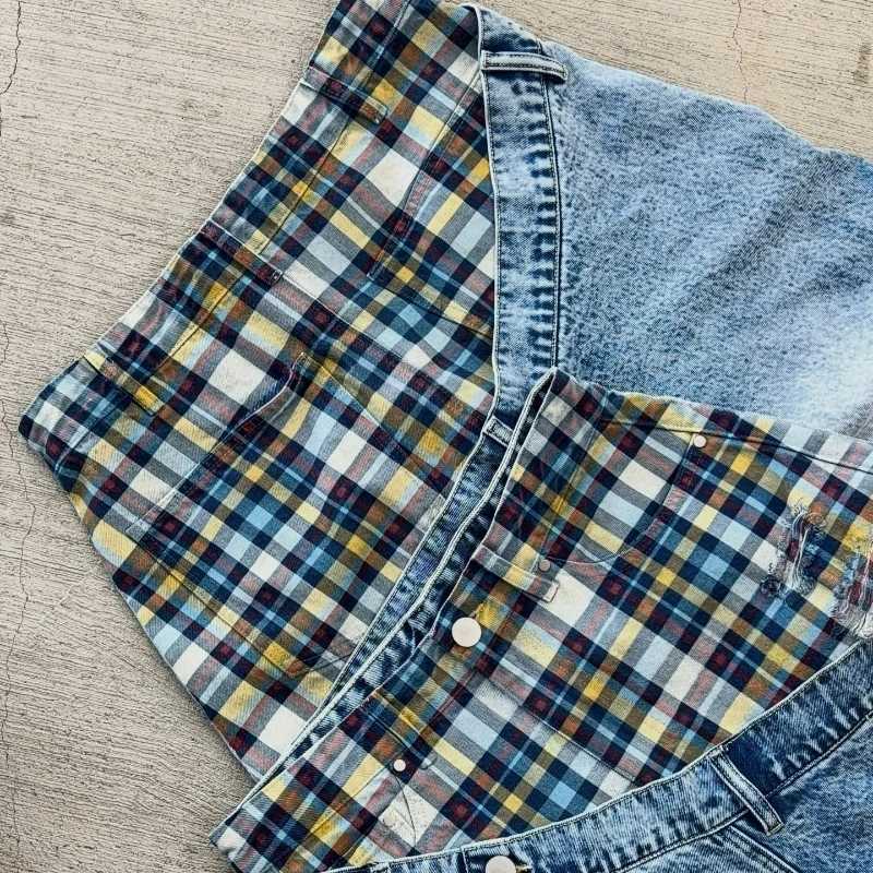 Wide Men Women Leg Pants American Hip Hop Streetwear Unisex Casual Jeans Y2k Slanted Runway Baggy Jeans Retro Plaid PatchworkT260825 - view 6
