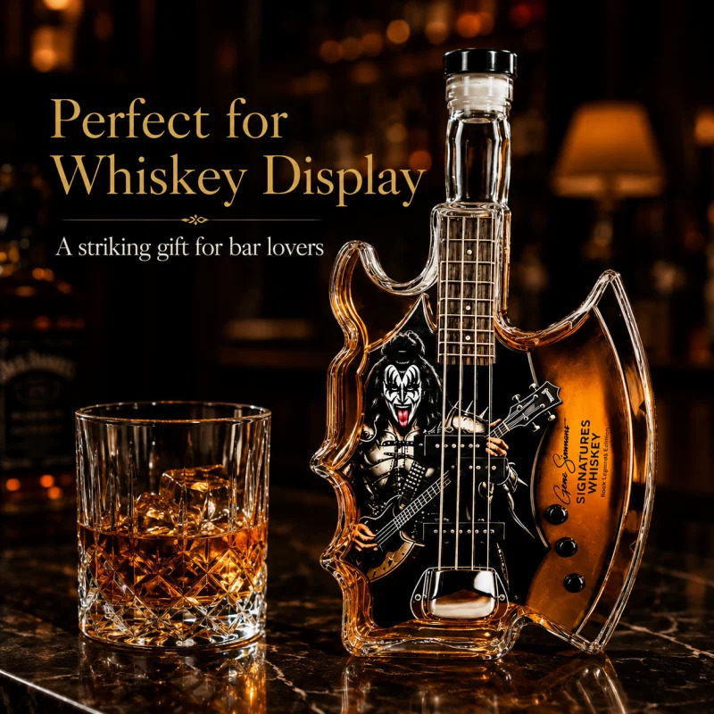 Gene Simmons Axe Bass Guitar Whiskey Decanter KISS Rock Band Themed Glass Liquor Bottle Home Bar Decoration Collectible Gift 260825