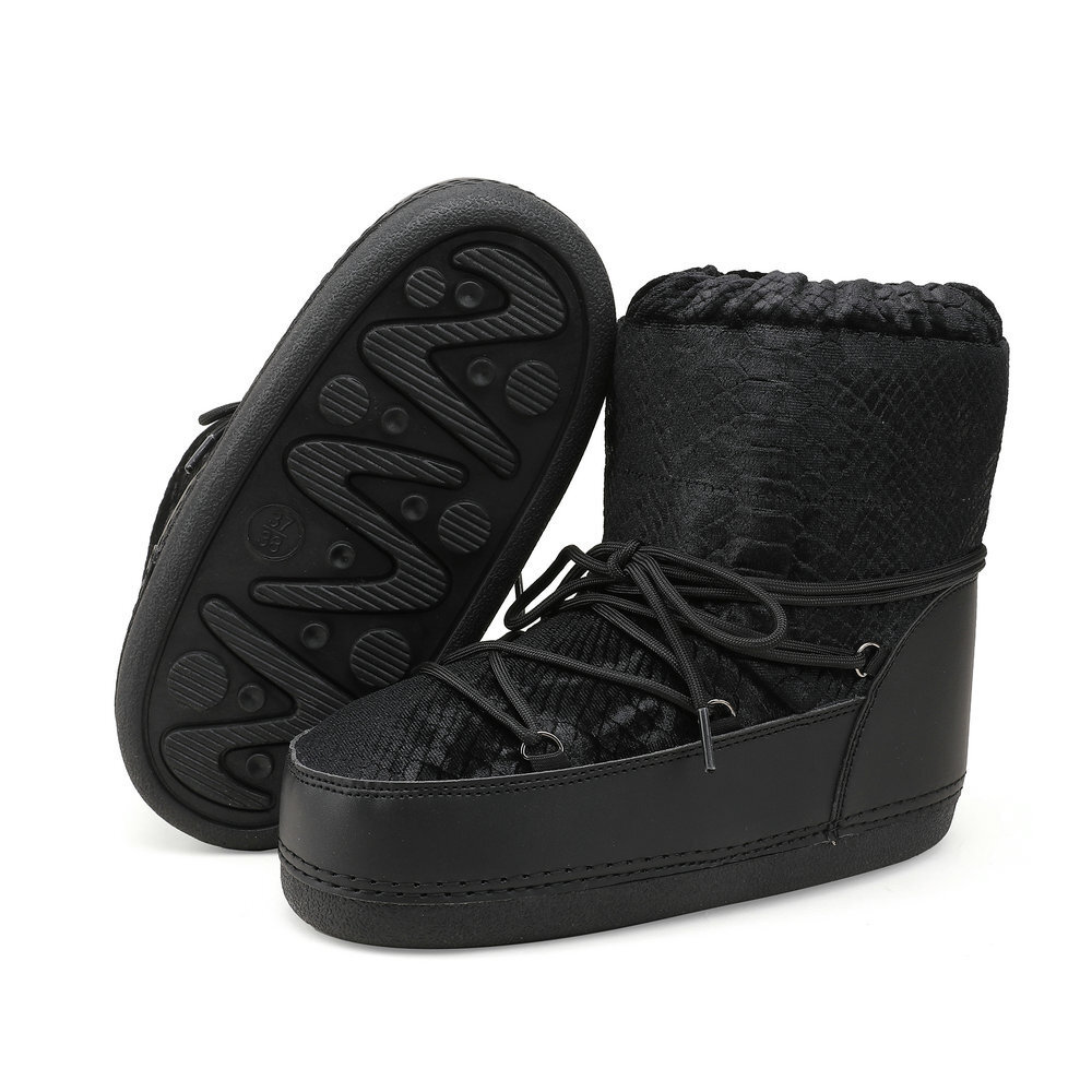 Women Winter Snow Boots Snake Pattern Plush Lining Lace Up Thick Platform Sole Warm Ankle Boots Outdoor Cold Weather Casual Shoes