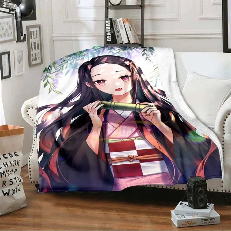 Demon Slayer Tanjiro Nezuko Flannel Throw Blanket Soft Warm Printed Fleece Blanket Cartoon Blanket Super Soft Plush Throw Blanket Holiday Decor For Gi - view 3