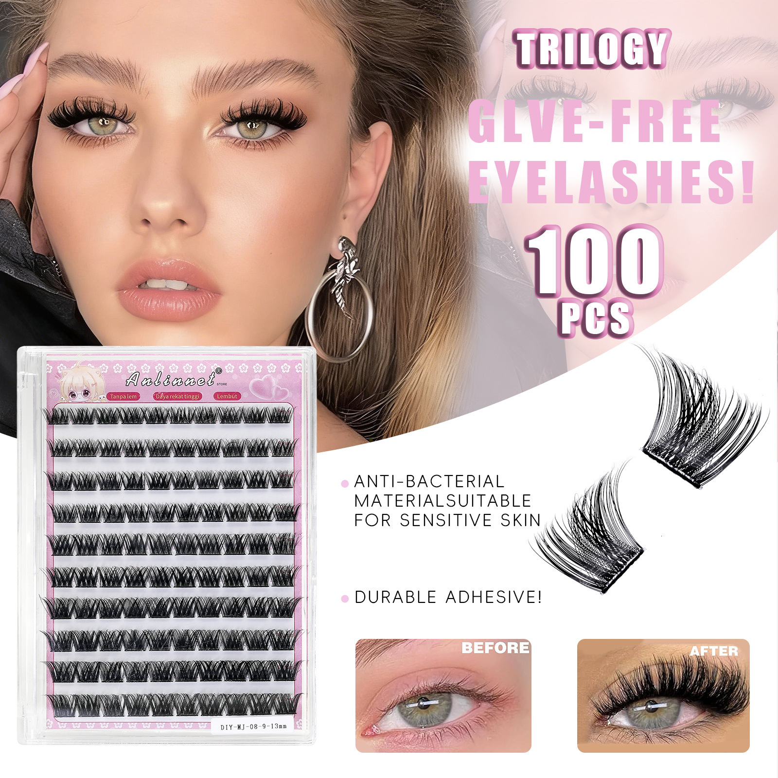 10 rows of large-capacity self-adhesive false eyelashes, natural-looking, single-cluster segmented eyelashes