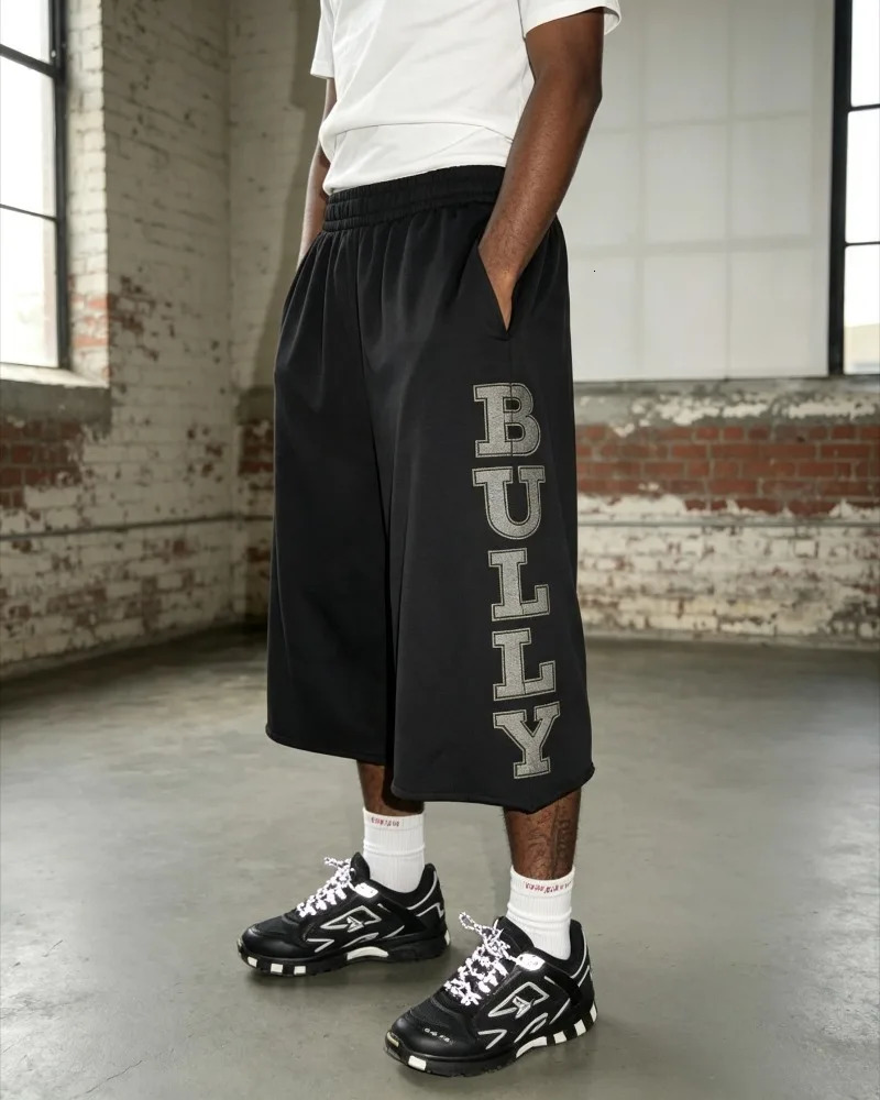 Y2K BULLY fluorescent printed 7/8 Shorts vintage Frayed Hem Vintage Letter Graphic Loose Fit Street Skateboard Sweat Shorts 260824 - view 4