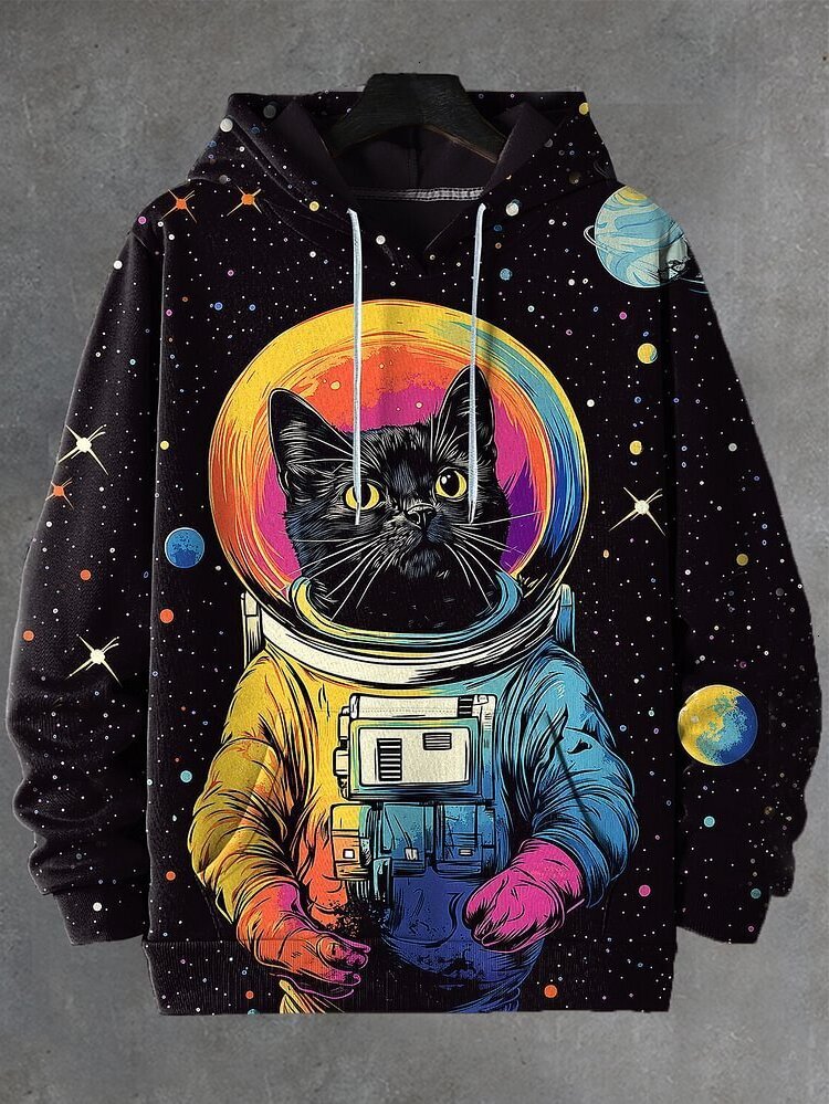 Cartoon Space Cat Graphic Hoodies For Men Women New In Pullover Sweatshirt Tracksuit Men's Oversized Sport Hoody Coat 2415 - view 3