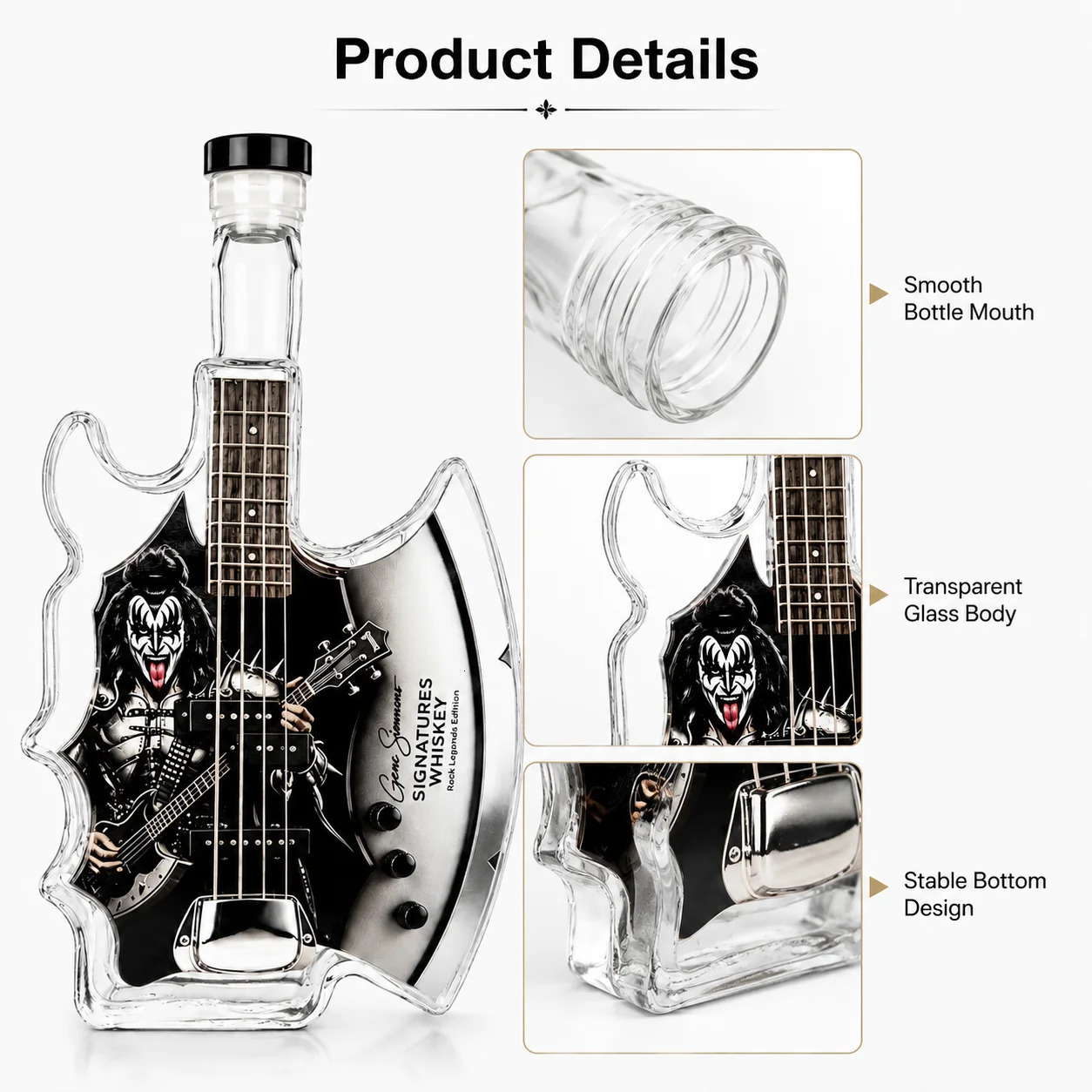Gene Simmons Axe Bass Guitar Whiskey Decanter KISS Rock Band Themed Glass Liquor Bottle Home Bar Decoration Collectible Gift 260825 - view 6