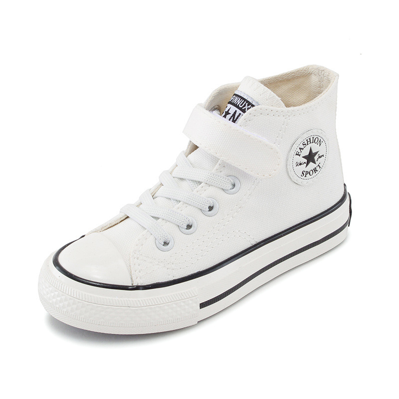 new Free shipping Childrens shoes Children's high top canvas shoes new breathable and comfortable white shoes - view 3