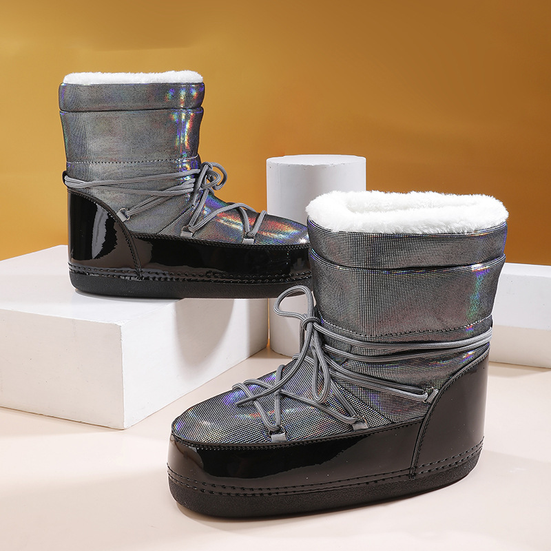 Women Winter Snow Boots Snake Pattern Plush Lining Lace Up Thick Platform Sole Warm Ankle Boots Outdoor Cold Weather Casual Shoes - view 6