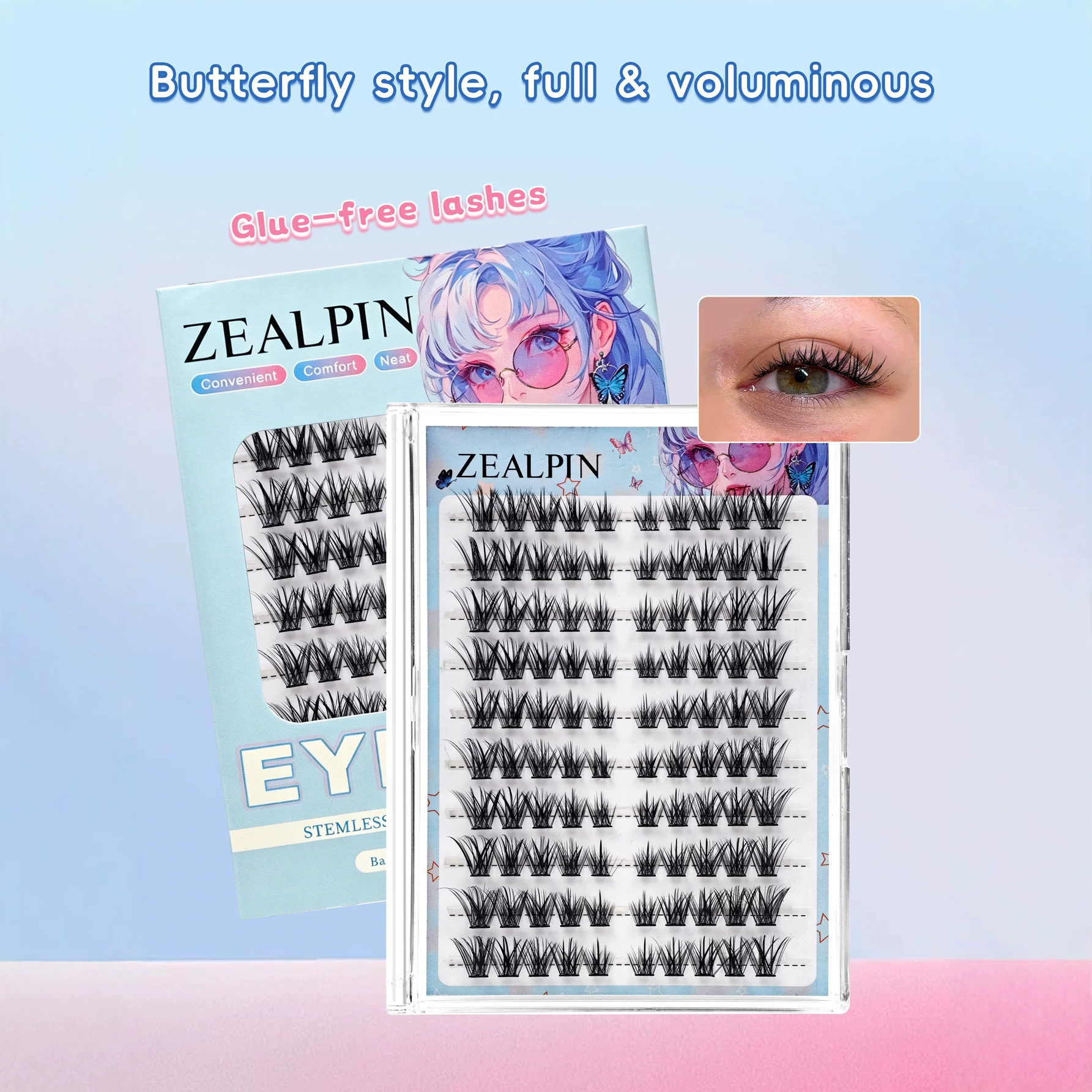 Glue-free self-adhesive false eyelashes, pure desire fox-style self-grafting segmented lazy three-step eyelashes - view 3