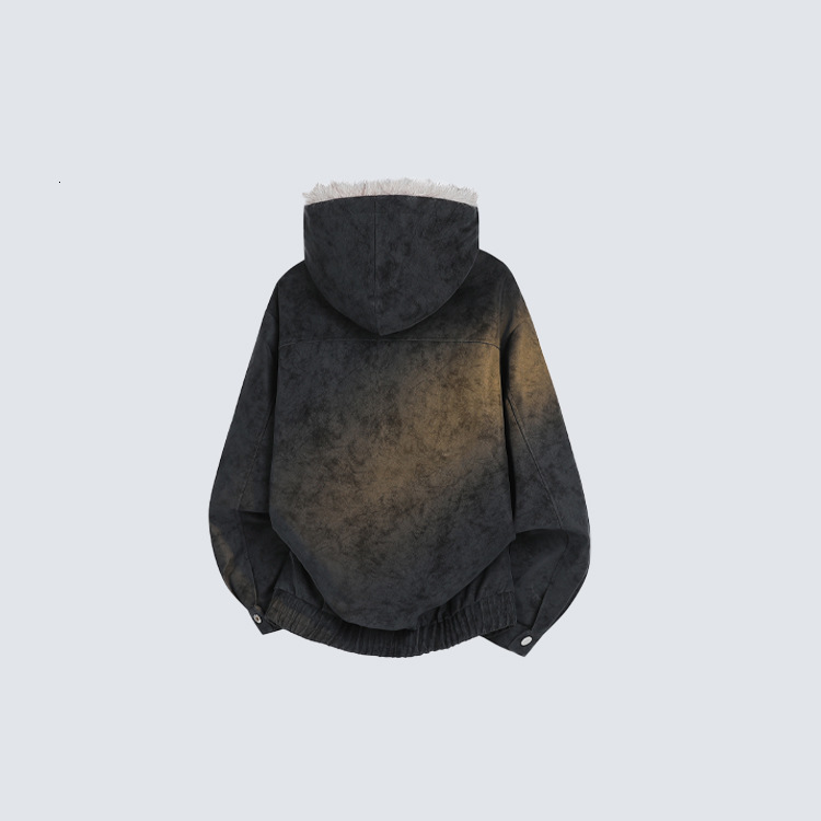 Autumn/Winter New Vintage Distressed Hooded Jacket With Thick Fur Collar, Casual Cotton Coat - view 5
