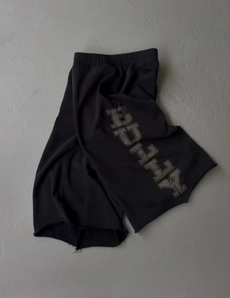 Y2K BULLY fluorescent printed 7/8 Shorts vintage Frayed Hem Vintage Letter Graphic Loose Fit Street Skateboard Sweat Shorts 260824