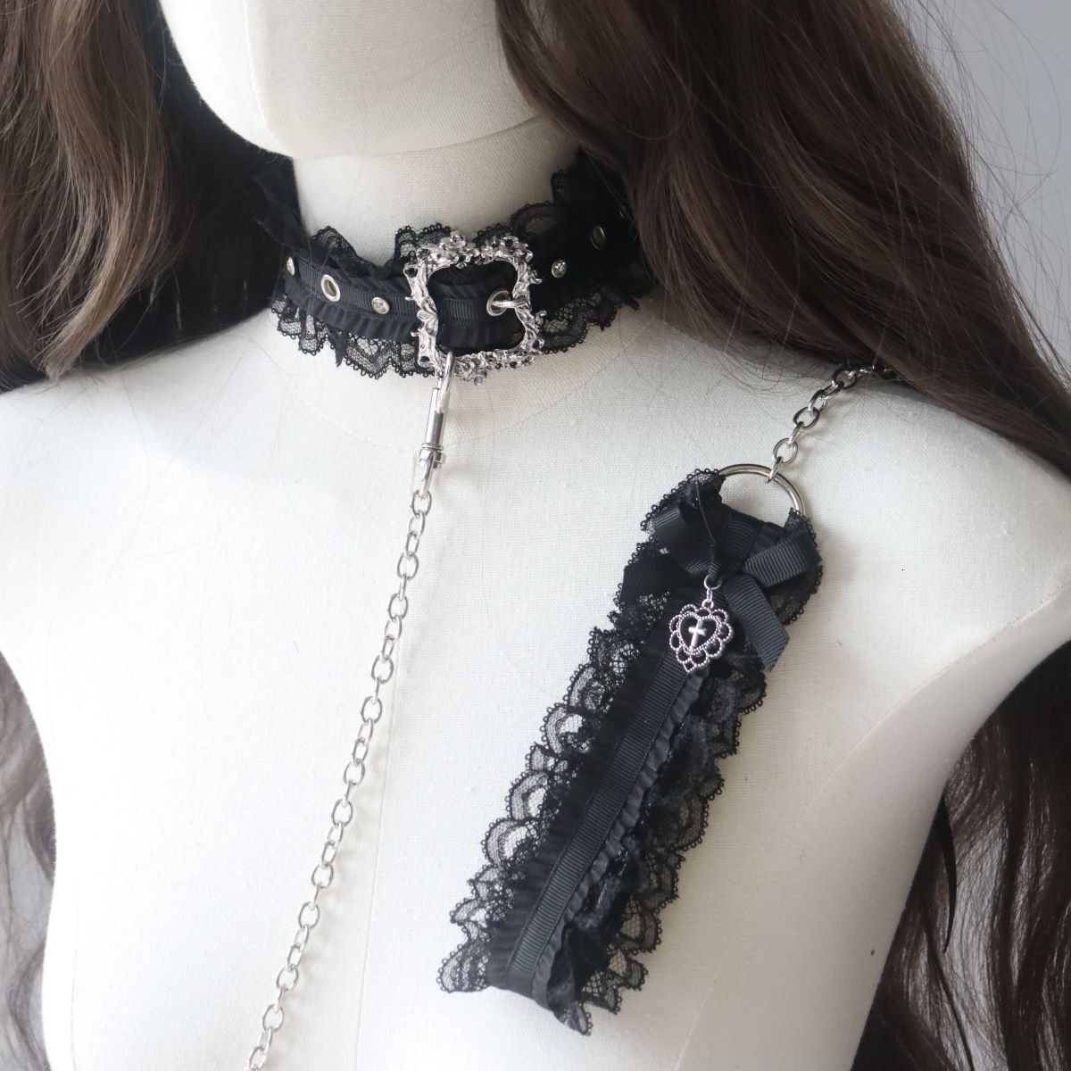 Dark style punk leather buckle collar spicy girl Y2K gothic