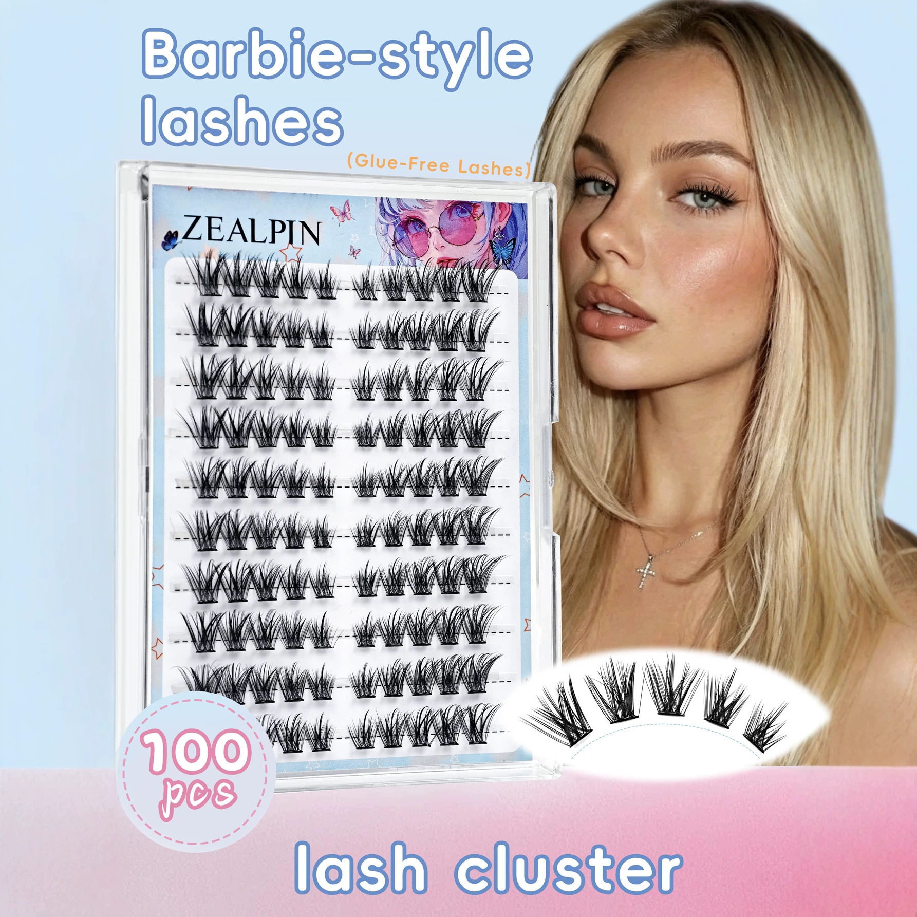 Glue-free self-adhesive false eyelashes, pure desire fox-style self-grafting segmented lazy three-step eyelashes