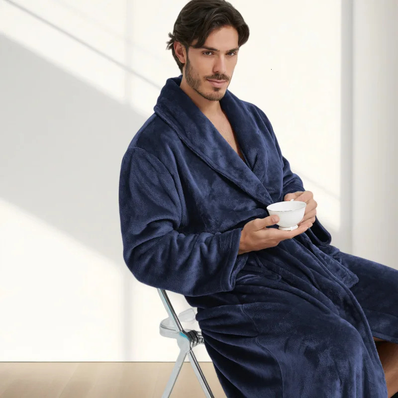 American-Style Autumn/Winter Couples' Bathrobe Morning Robe Nightgown Men's Winter Pyjamas Homewear Flannel Nightgown 260825