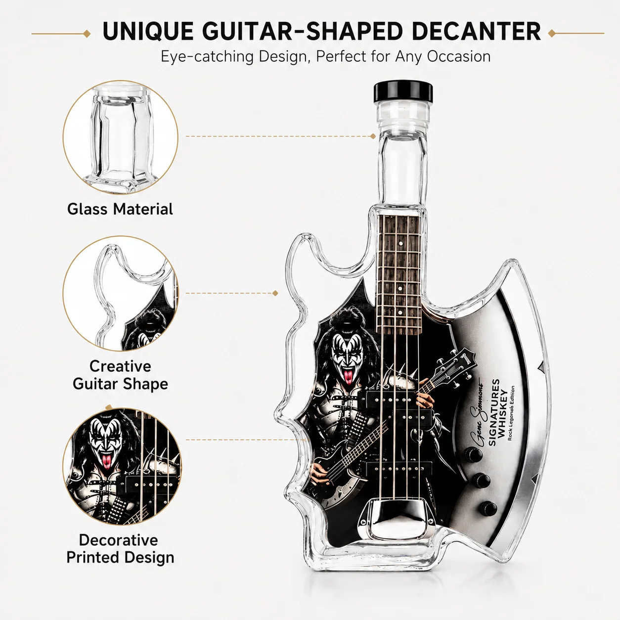 Gene Simmons Axe Bass Guitar Whiskey Decanter KISS Rock Band Themed Glass Liquor Bottle Home Bar Decoration Collectible Gift 260825 - view 4