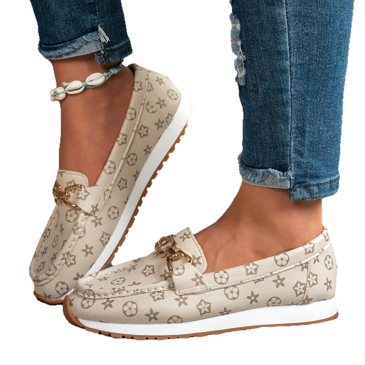 luxury shoes 2026 designer Shoes Women Slip-On Platform Loafers Metal Chain Buckle PU Flat Moccasins Ladies Casual Thick-Sole Daily Shoes free shippin - view 6