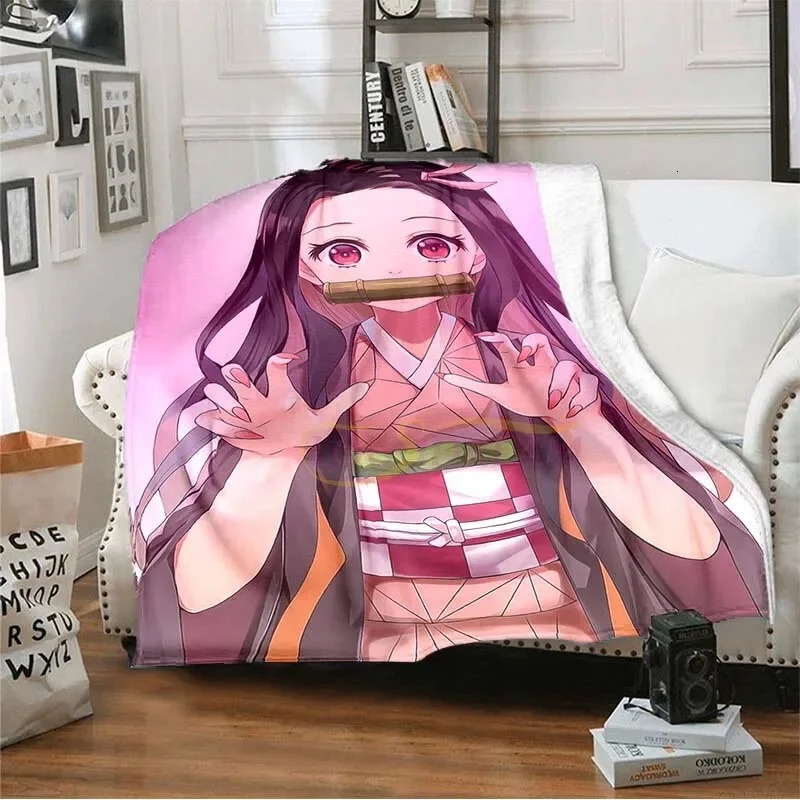 Demon Slayer Tanjiro Nezuko Flannel Throw Blanket Soft Warm Printed Fleece Blanket Cartoon Blanket Super Soft Plush Throw Blanket Holiday Decor For Gi - view 4
