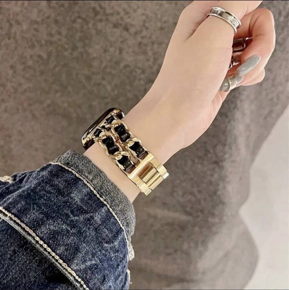 Watch Strap Fashion Leather Stainless Steel Bracelet Link For Apple Watch Band Series Strap Tcehub - view 3