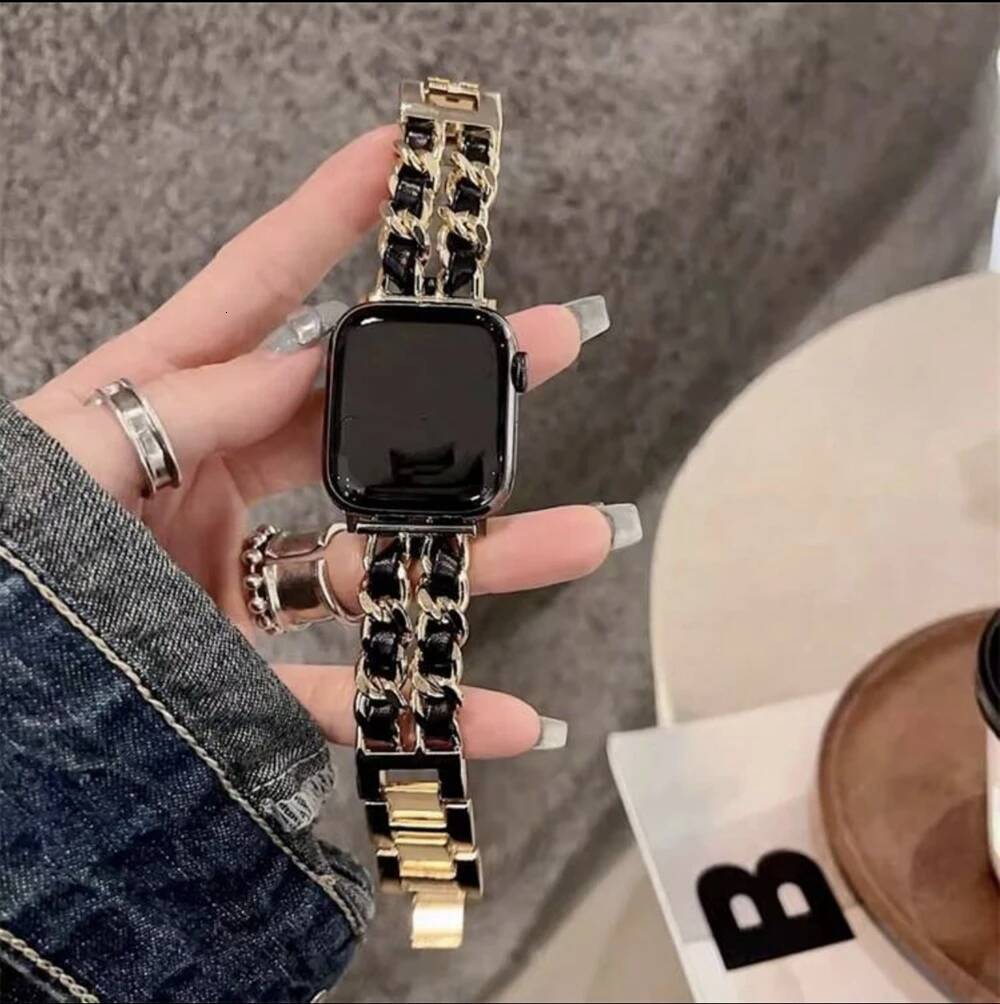 Watch Strap Fashion Leather Stainless Steel Bracelet Link For Apple Watch Band Series Strap Tcehub - view 4