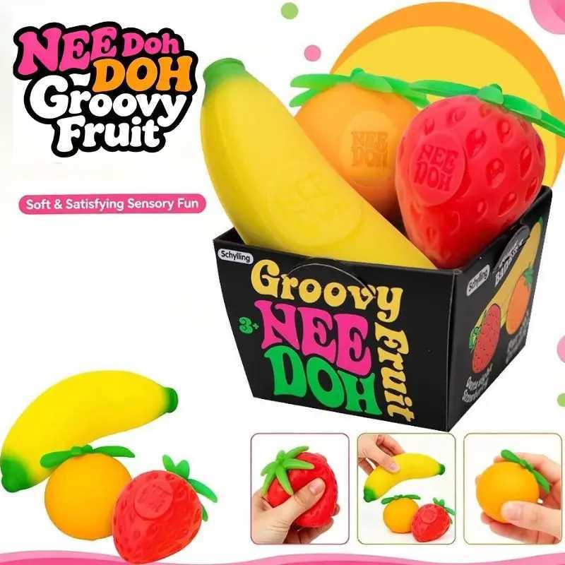 New Fruit NeeDoh Squishy Toy Simulated Strawberry Bananab Orange Fidget Sensory Toy Stress Relief Anti-Anxiety TPR Toy X260826