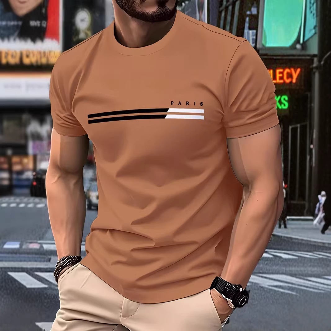 Designer foreign trade printed men's T-shirt, casual and novel logo 3D round neck short-sleeve striped design - view 4