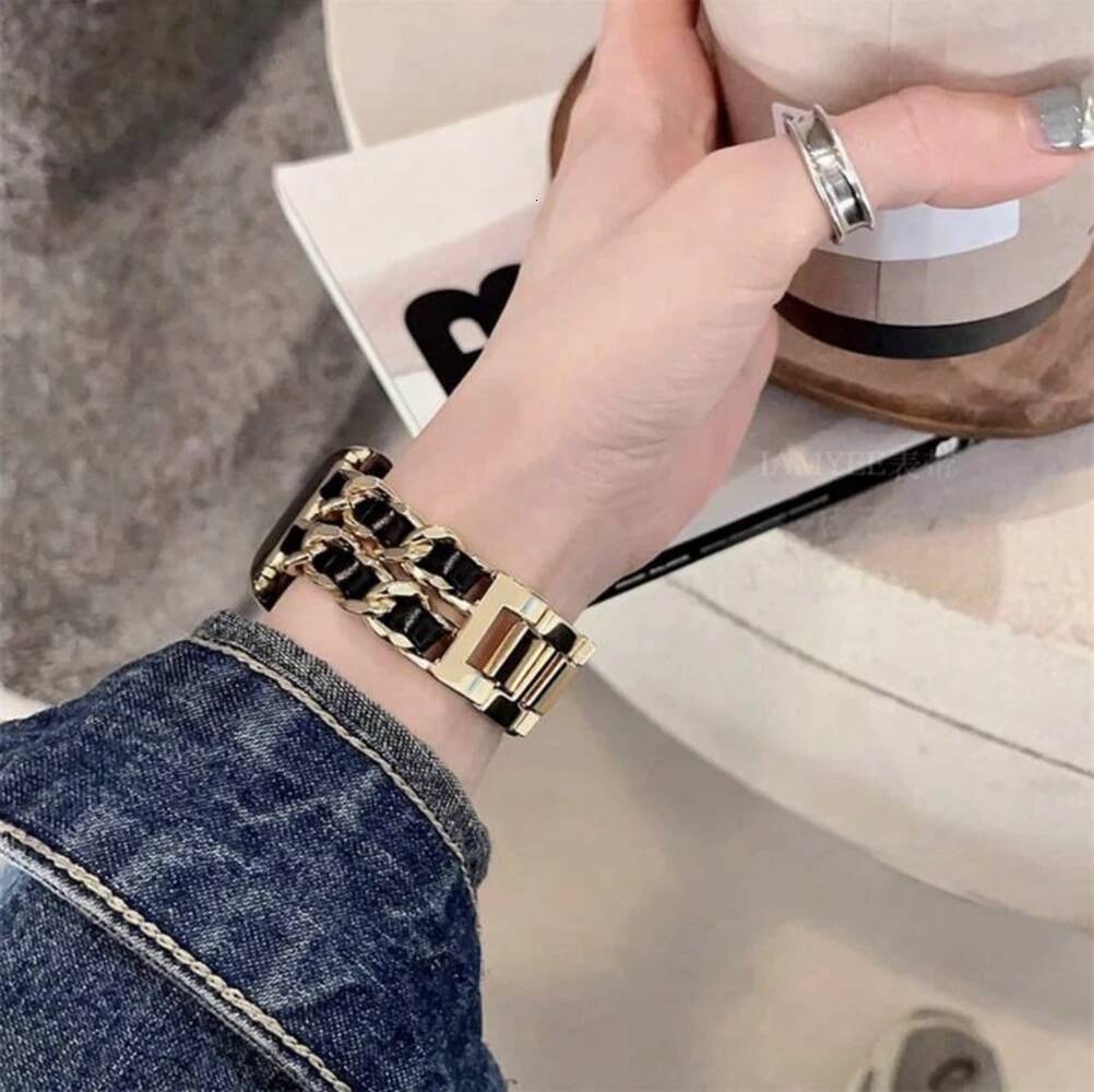Watch Strap Fashion Leather Stainless Steel Bracelet Link For Apple Watch Band Series Strap Tcehub - view 5