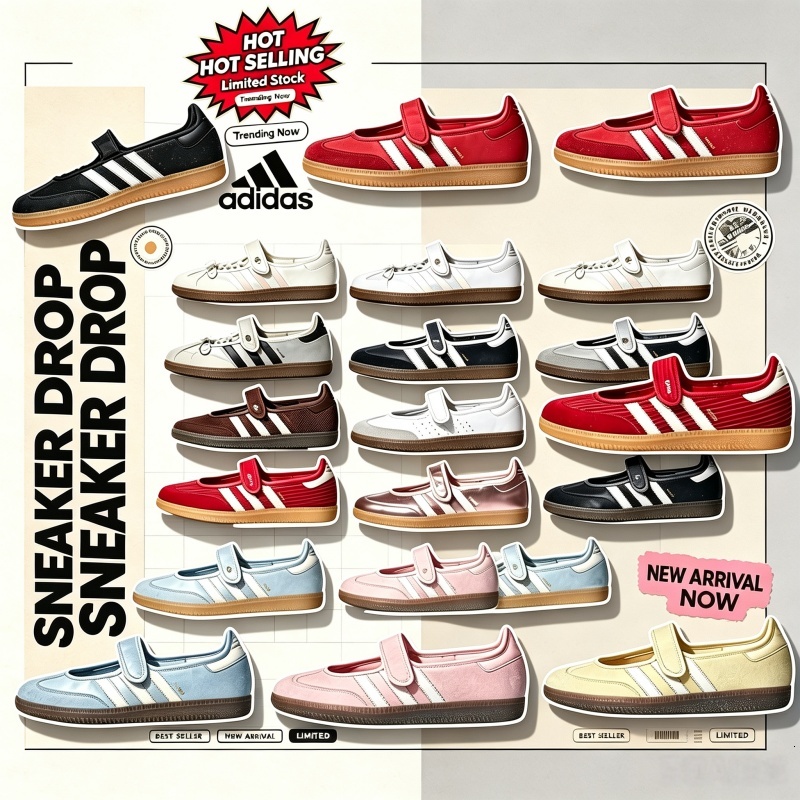 Adidas Designer Running Shoes Women Multi Color Mary Jane Strap Sneakers Retro Suede Gum Sole Athletic Trainers Flat Lace Up Casual Street Walking Sho
