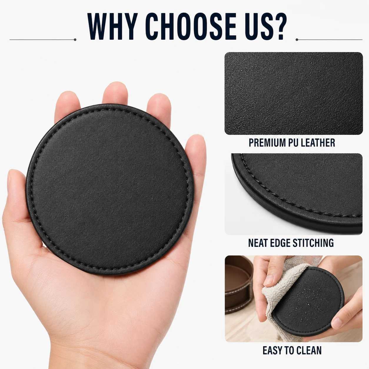 Drink Leather Double Coaster Sided Set of 6 Neat Stitching Heat Resistant Coffee Cup Mat Easy Clean Wooden Table Accessories N260827 - view 6