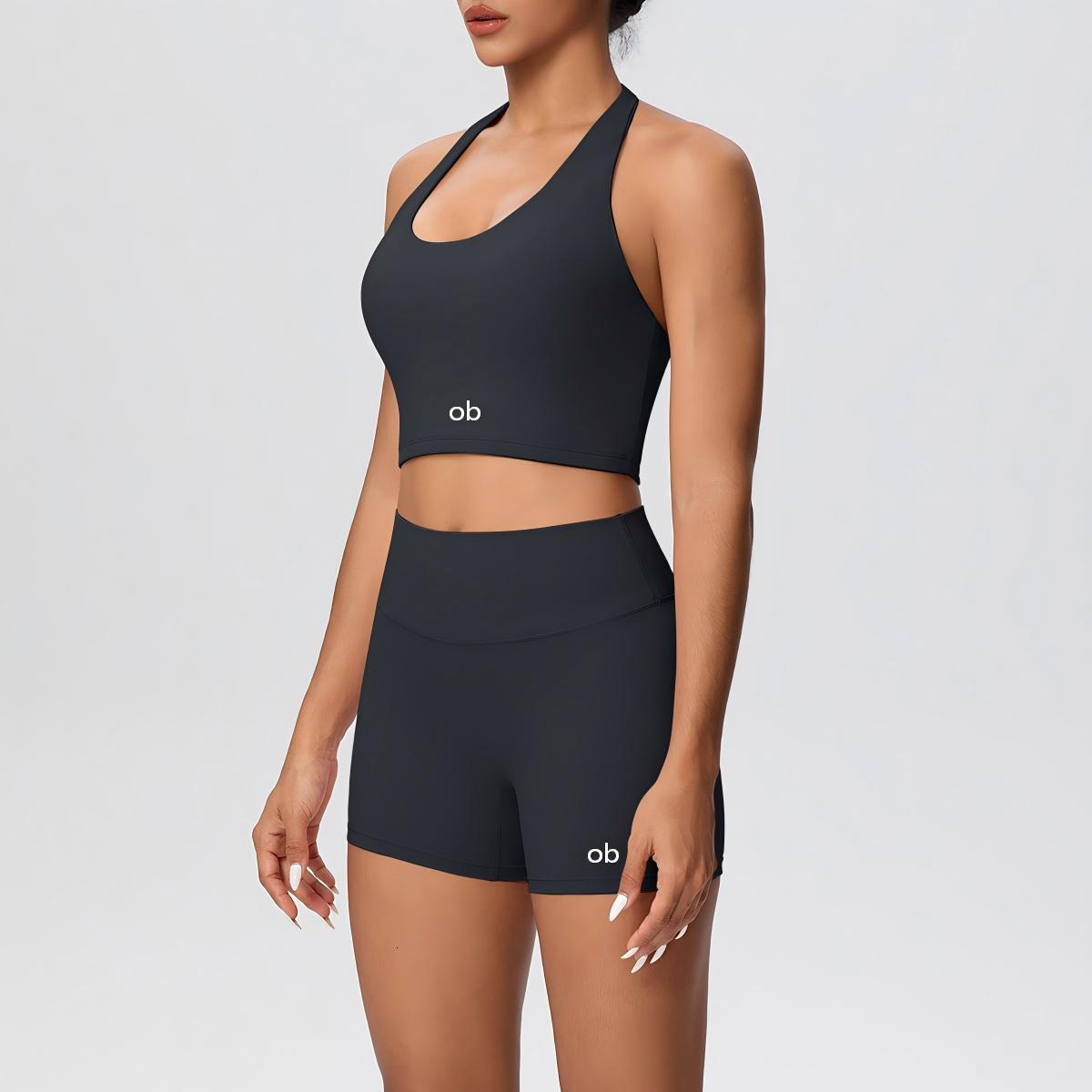 New solid-color double-sided brushed tight-fitting neckless short pants yoga for exercise, running and fitness two-piece set 26Y0827 - view 6