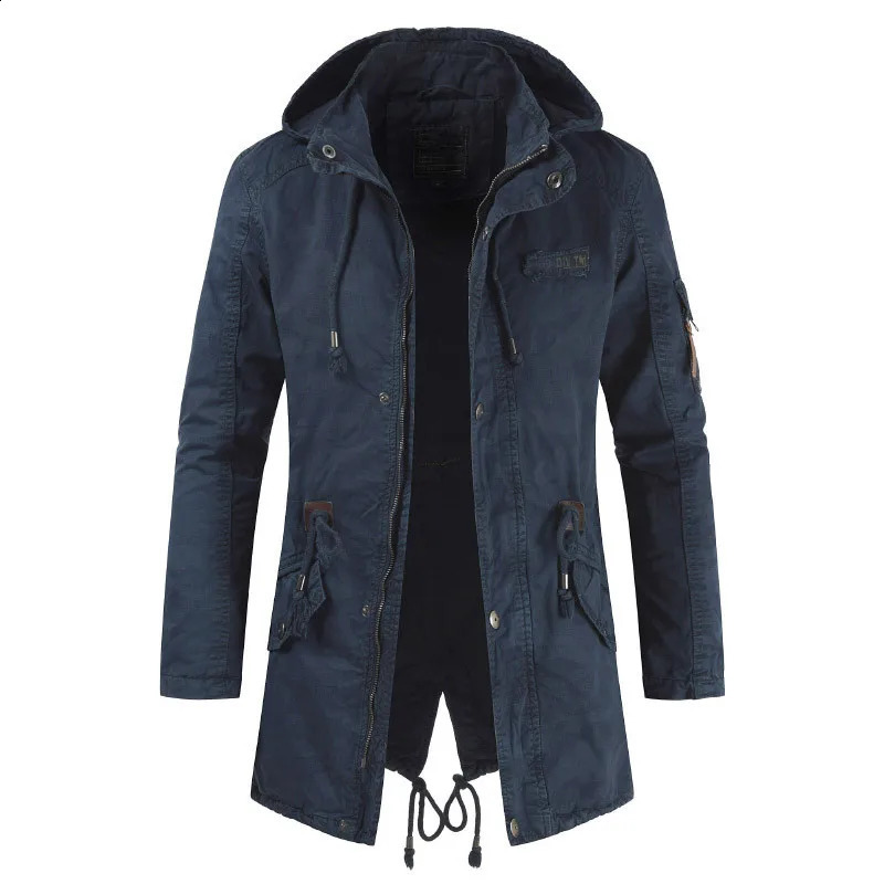 Mens Jackets Hooded Trench Outerwear Casual Solid Outdoor Coat Military Windbreaker Fashion Windproof Jacket Mens Clothing 260827 - view 6