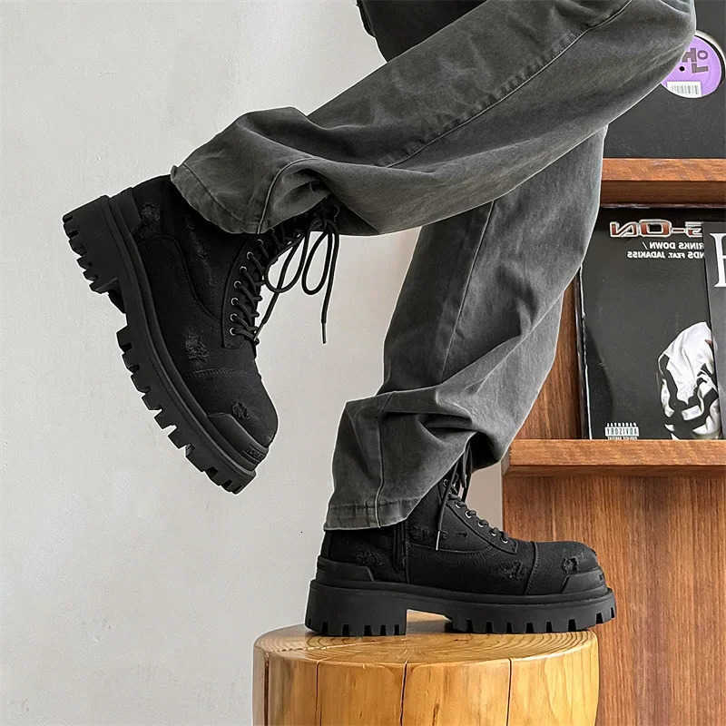 new Work boots autumn/winter 2025 thick soled black high top Parisian denim motorcycle boots H260828