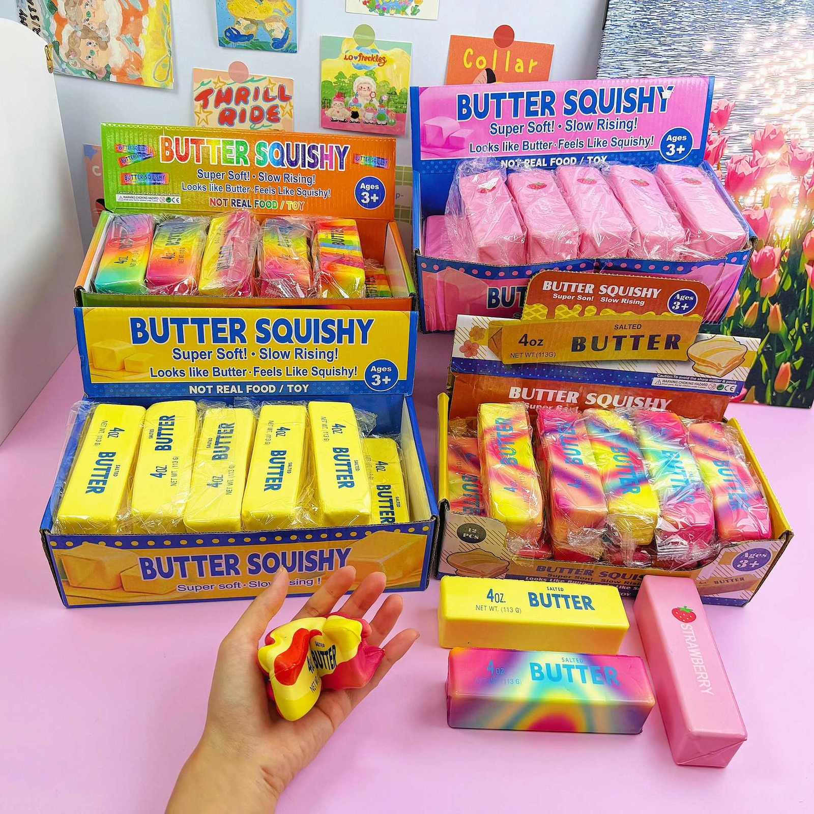 12PCS Pack Butter Squishy Toys Strawberry Rainbow Printed Stress Ball Slow Rebound Stress Relief Sensory Toys Gifts Bulk X260826 - view 4
