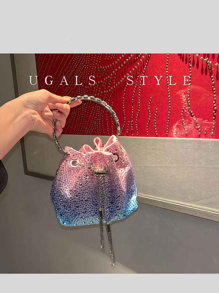 Rhinestone Evening Purses And Handbag Luxury Designer Shoulder Shiny Crystal Clutch Purse Bucket Bag - view 3