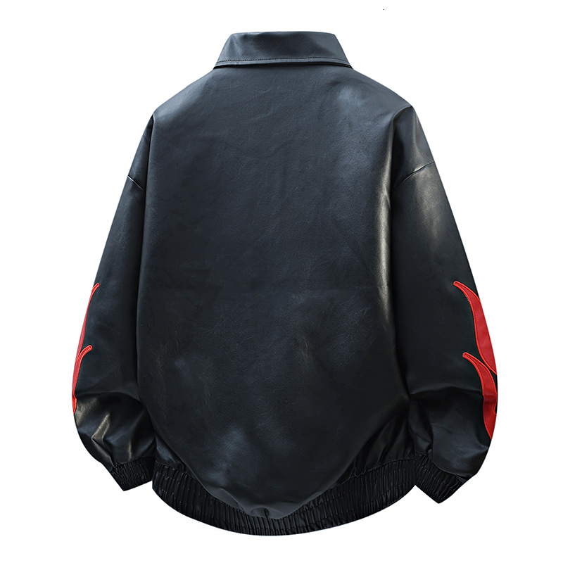 Fall new style heavy-duty embroidered American loose-fitting leather jacket flame coat racing suit for men and women J260827 - view 4