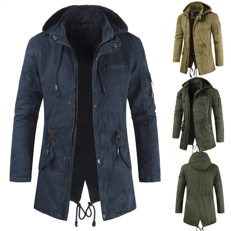 Mens Jackets Hooded Trench Outerwear Casual Solid Outdoor Coat Military Windbreaker Fashion Windproof Jacket Mens Clothing 260827 - view 4